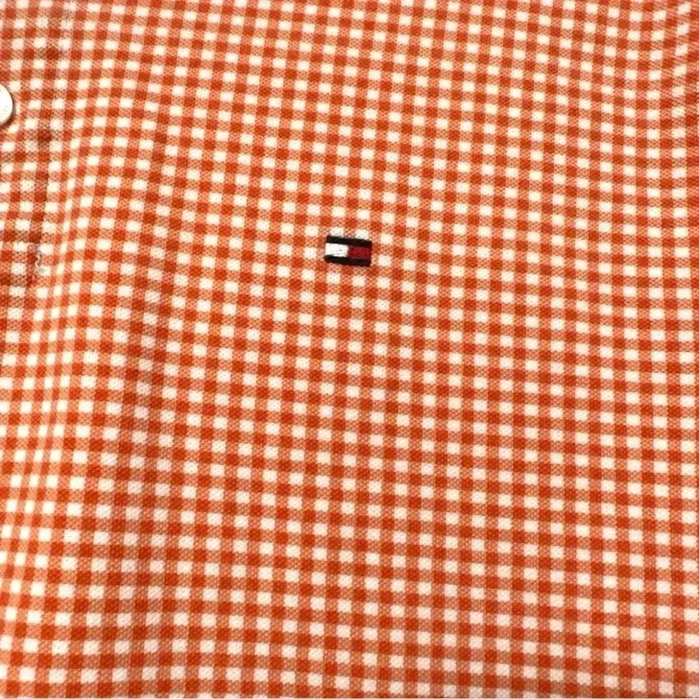 Tommy Hilfiger Polo Men’s Shirt Medium Work Dress Shirt Orange Gingham Collared